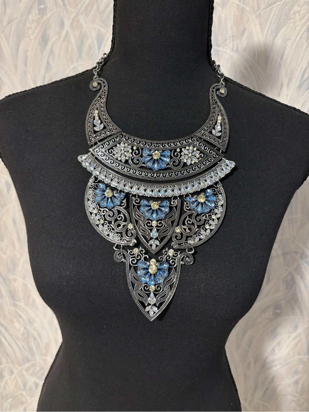 Cleopatra Style Boho Crystal Rhinestone Statement Necklace 17”+2”
